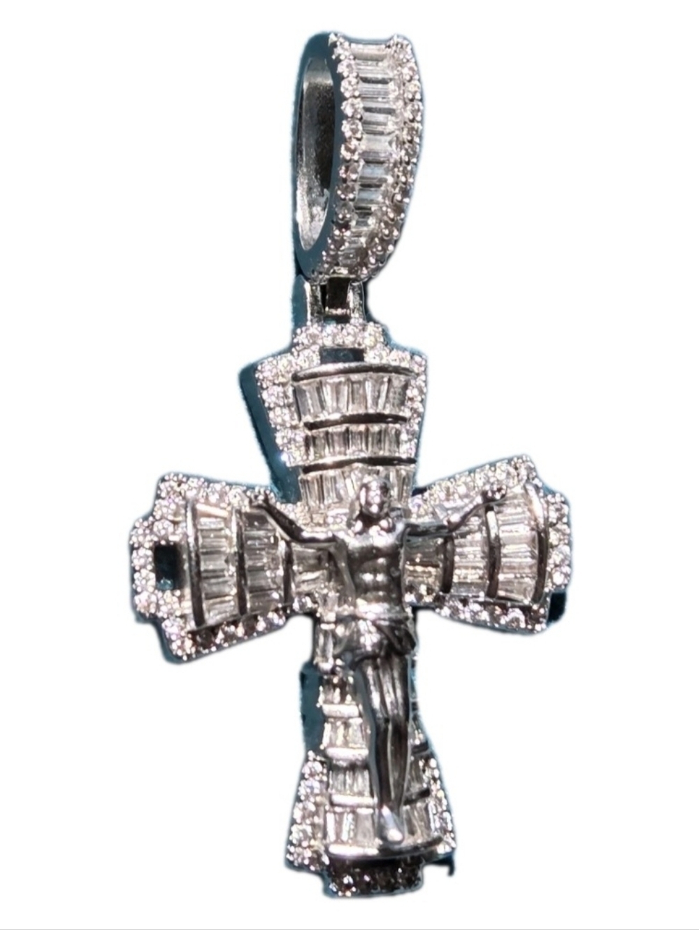 Iced Out Jesus Cross Pendant/ 925 Sterlin Silvr w Mossinite Stones NEW - Picture 6 of 12